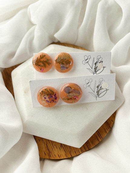 Translucent Peach Stud w/ Pressed Flowers