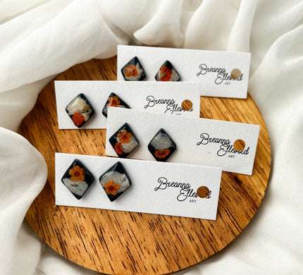 Navy Studs w/ Pressed Flowers