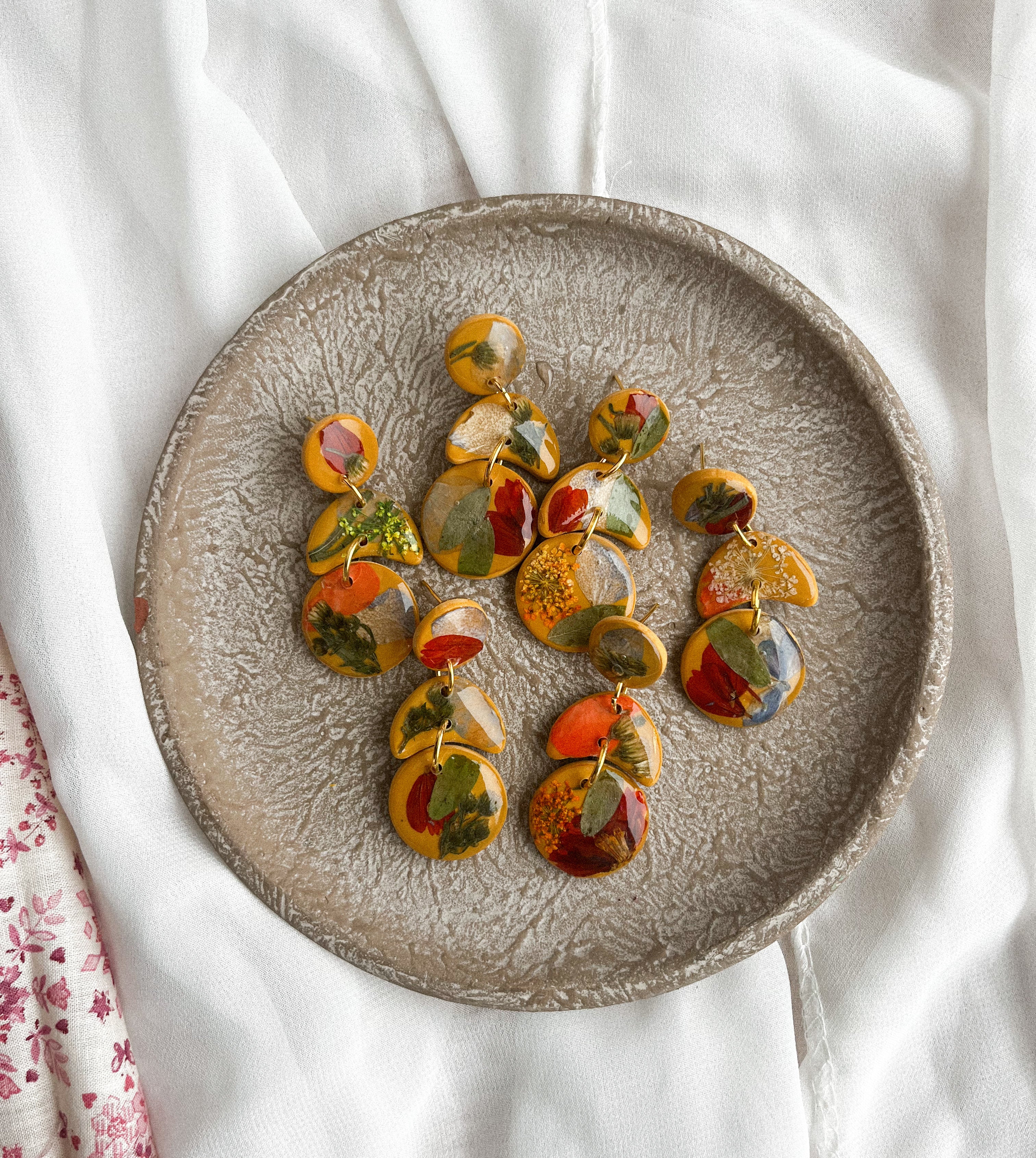 Mustard Dangles w/ Pressed Flowers