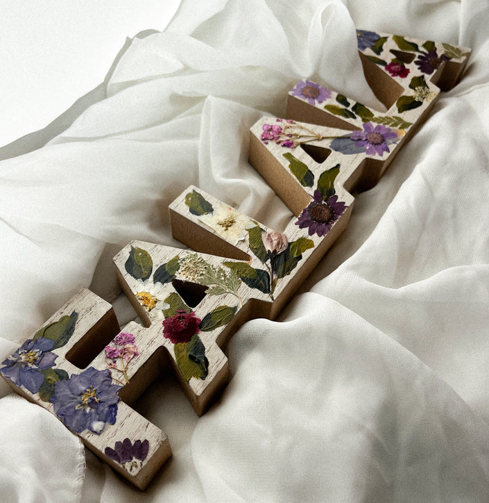 Wood FALALA Sign w/ Pressed Flowers