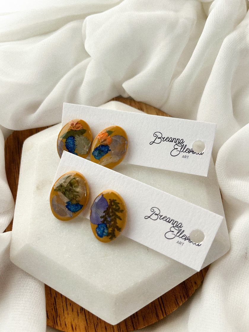 Mustard Studs w/ Pressed Flowers