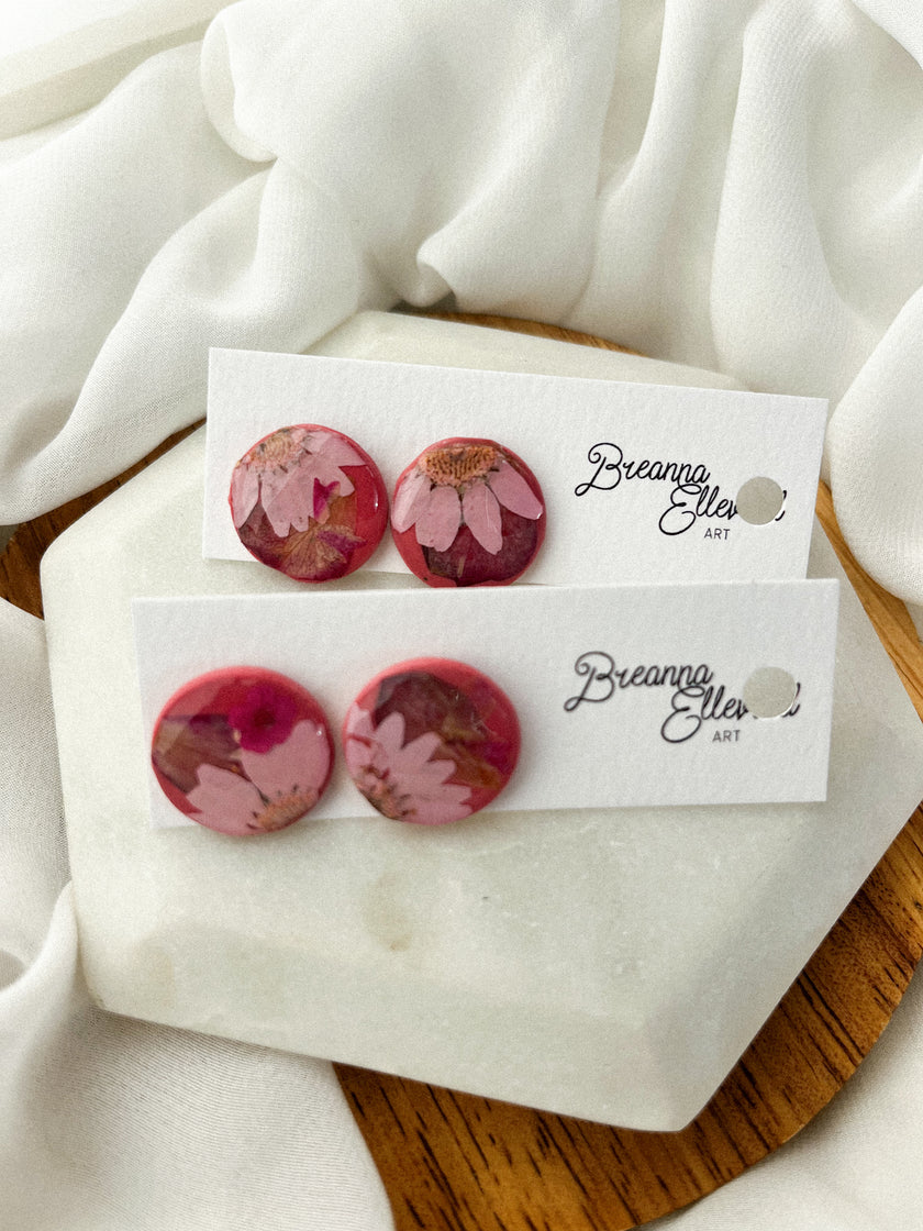 Pink Studs w/ Pressed Flowers