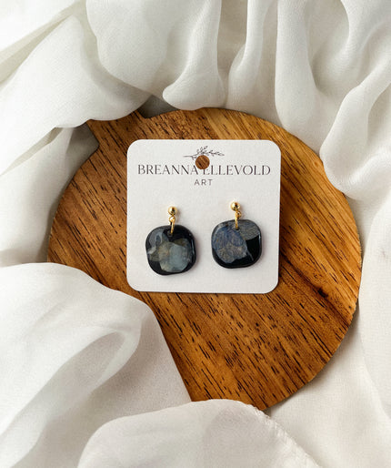 Small Navy Dangles w/ Pressed Flowers