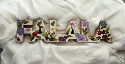 Wood FALALA Sign w/ Pressed Flowers
