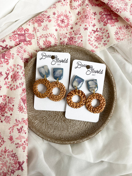 Blue Base w/ Pressed Flowers and Rattan