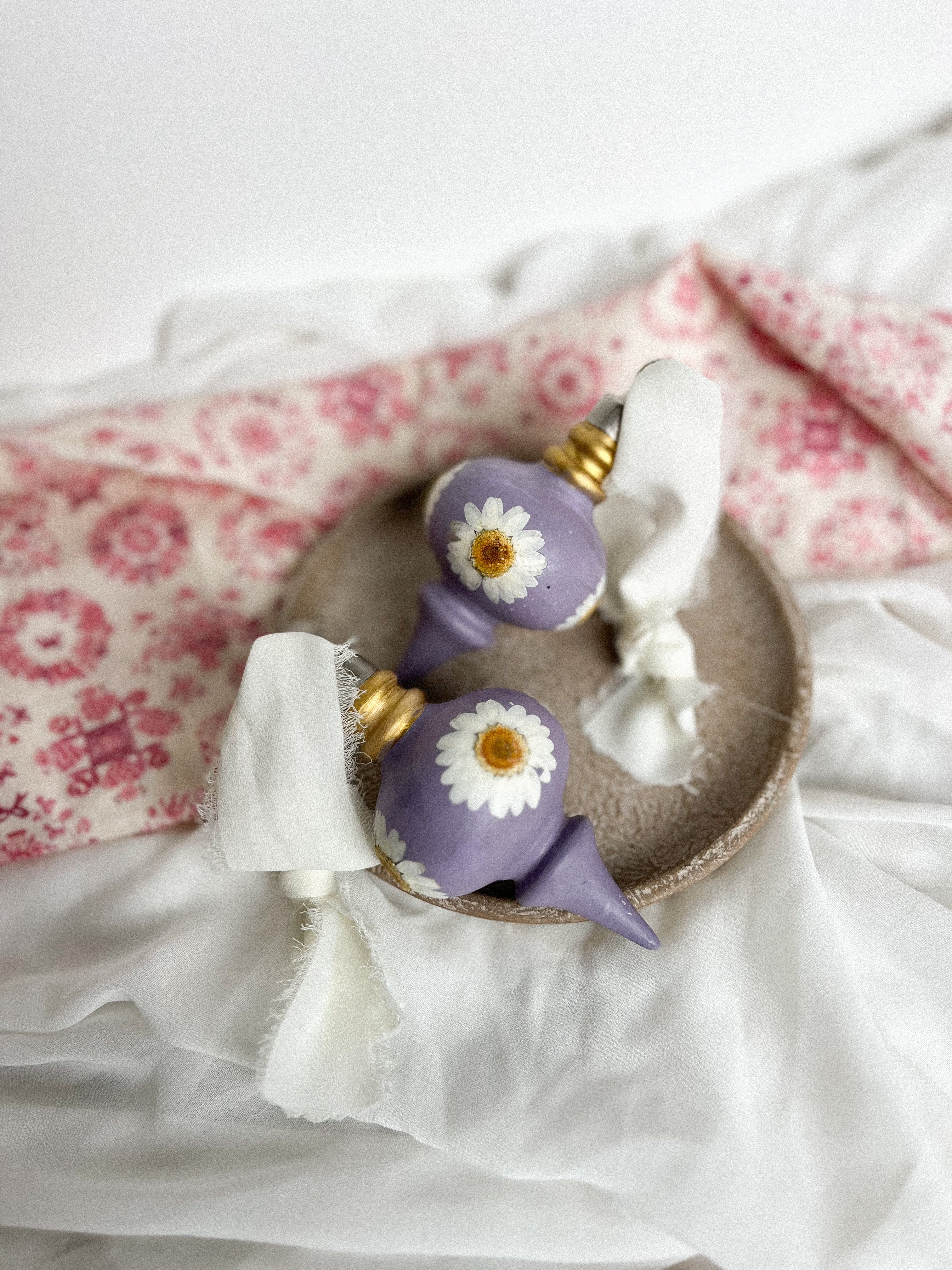 Ceramic Ornament - Lavender Pressed Flowers